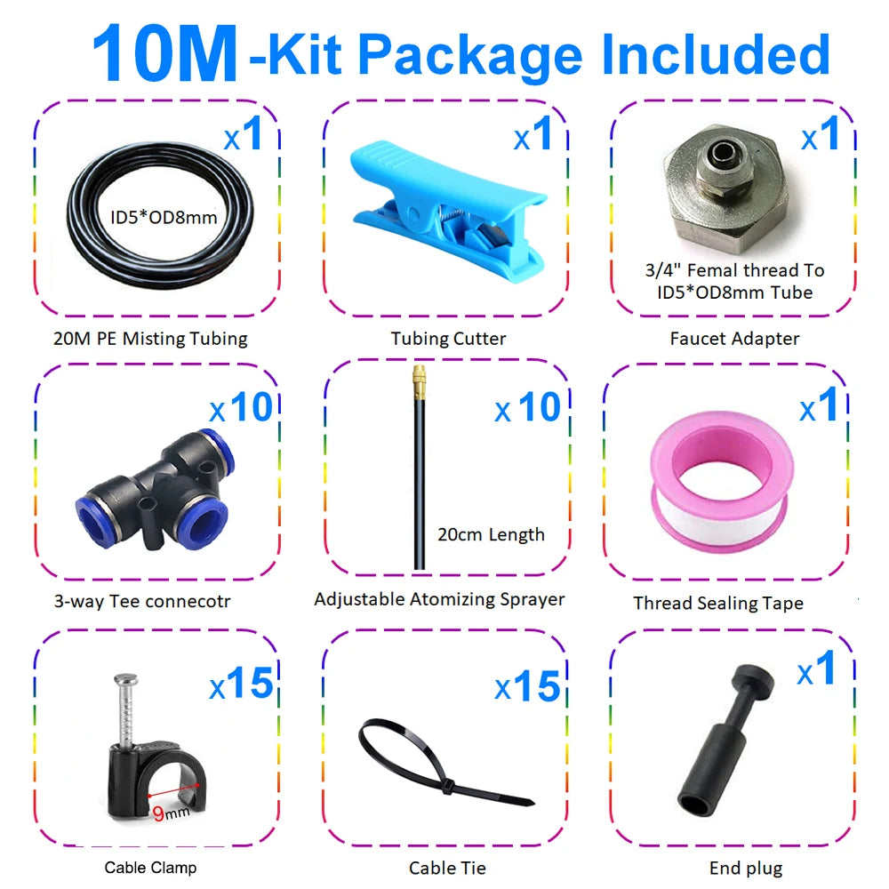 DIY 5~20M Universal Adjustable Atomizing Sprayer Misting System Kit For Lawn Garden Irrigation OD8mm Tube Garden Water Mister