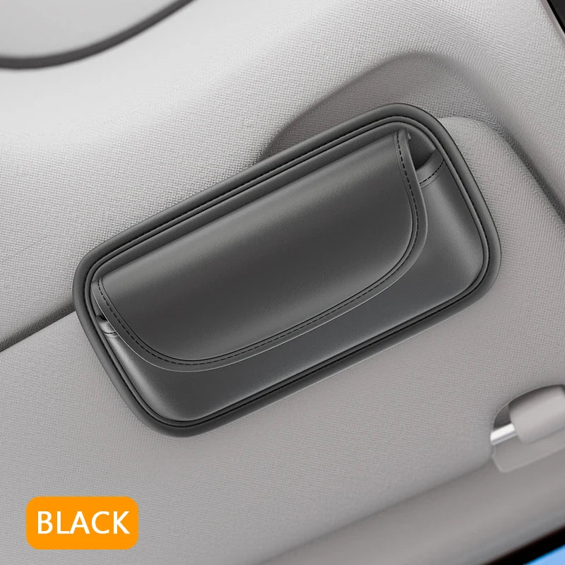 SEAMETAL Car Sun Visor Glasses Case Pu Leather Wear-Resistant Sunglasses Holder Storage Box Universal Eyeglasses Organizer Bag