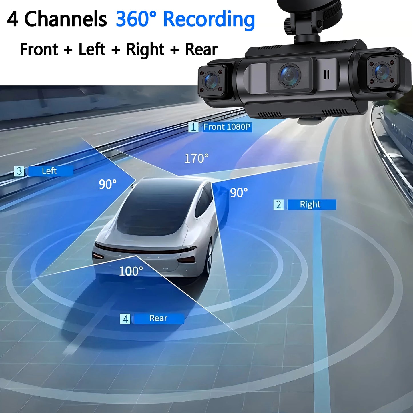 Car Dash Cam 4 Channel Black Box WiFi Driving Camera FHD 1080P Front L