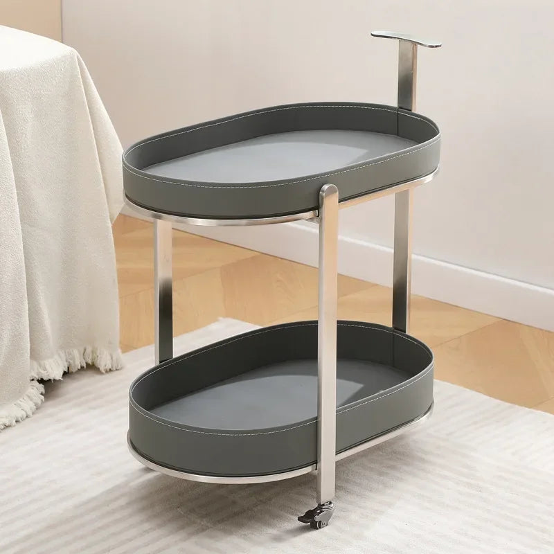 Creative Sofa Side Table with Storage, Internet Famous Coffee Table, Movable Leather and Stainless Steel Design, Modern