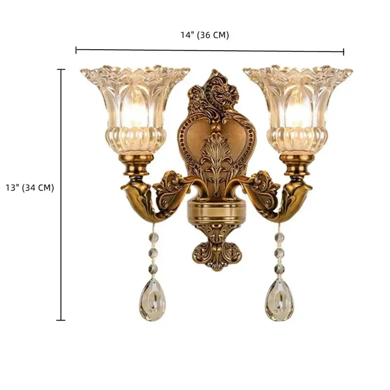 2025 New European Style Retro Crystal Glass Wall Lamp Dual Head Living Room Bedroom Bedside Lamp Corridor Corridor Wall Lamp