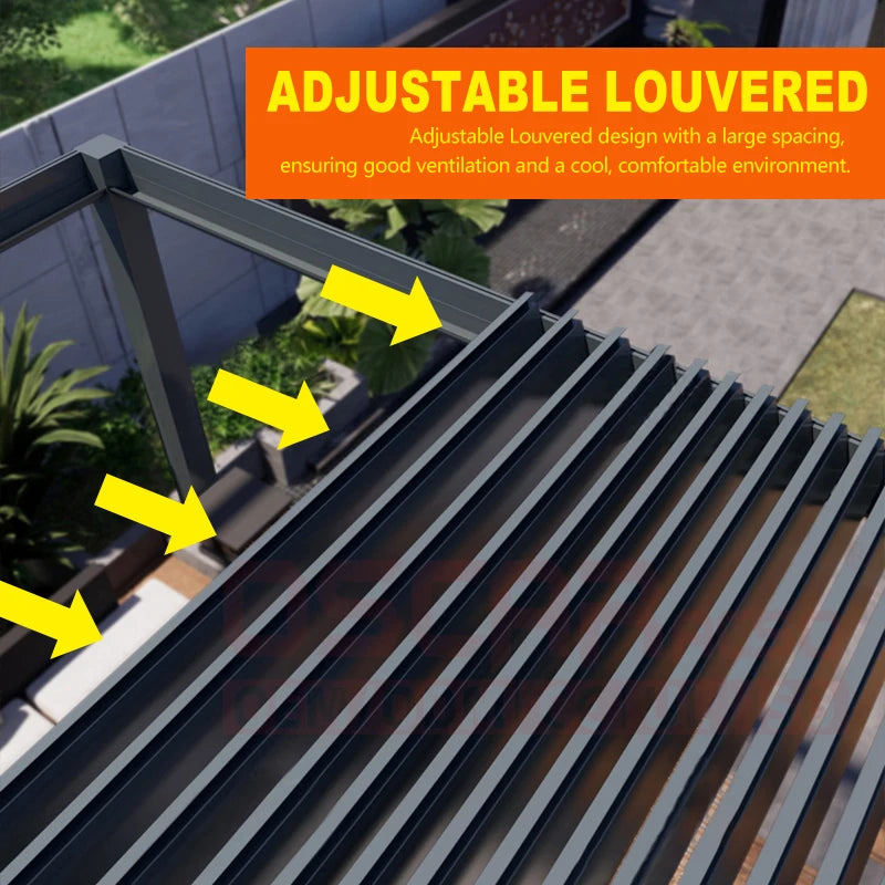 Motorized Opening Roof Waterproof Aluminum Carport Bioclimatic Garden Pergola with Automatic Function and Weather Resistant Desi