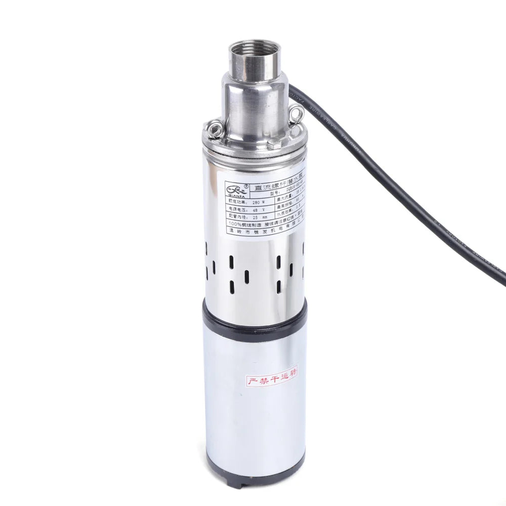 280W 48V Solar Powered Submersible Pump Deep Well 60M Lift Water Pump Farm