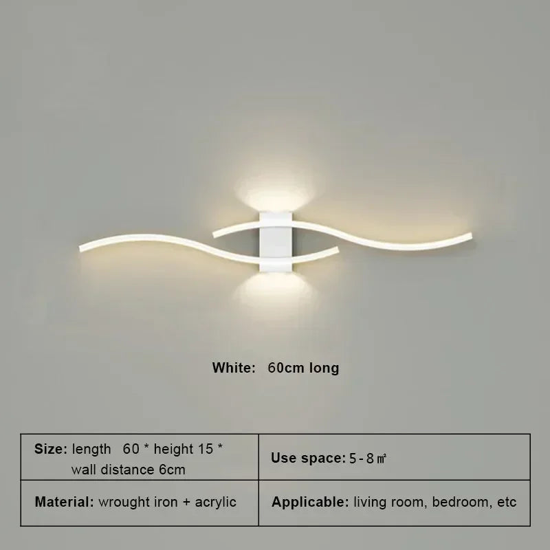 Modern LED Strip Wall Sconce - Double Curve, Remote, Black Gold, Bedside Bedroom | AlluCanFind