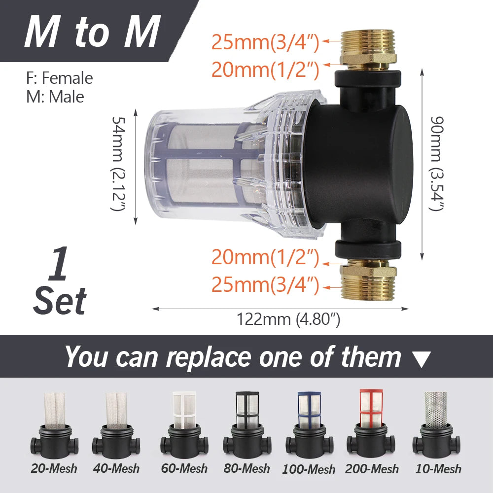 1/2'' 3/4'' 1'' Garden Hose Filter Brass Coupling Joint Agricultural Irrigation Tubing Prefilter Impurities 10-200 Mesh Strainer