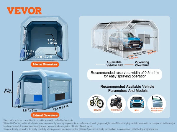 VEVOR Inflatable Paint Booth Inflatable Spray Booth with Powerful Blowers and Air Filter System Portable Car Paint Booth