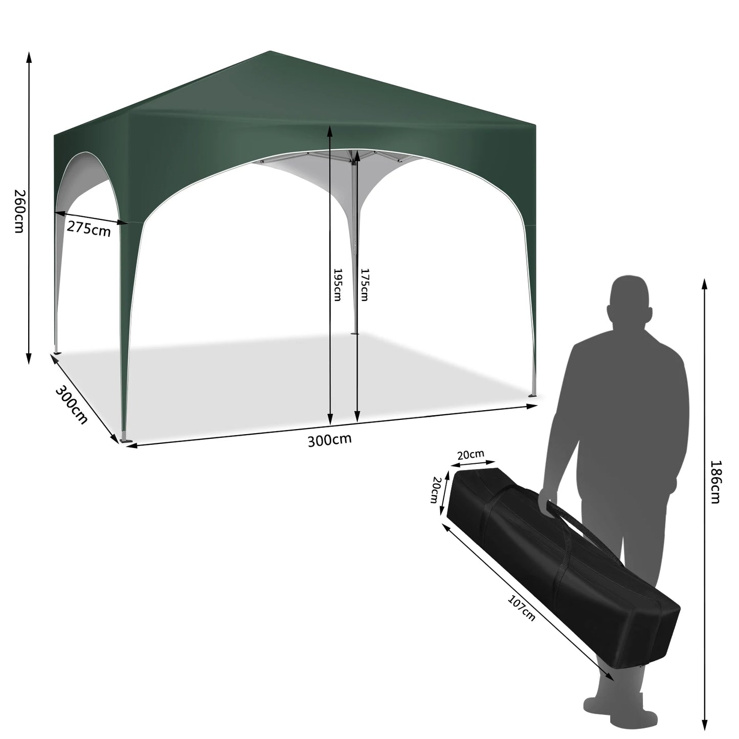 Waterproof Collapsible Canopy 3x3m Garden Gazebo Party Tent Pop-Up Pavilion with Semicircle Roof for Outdoor Market