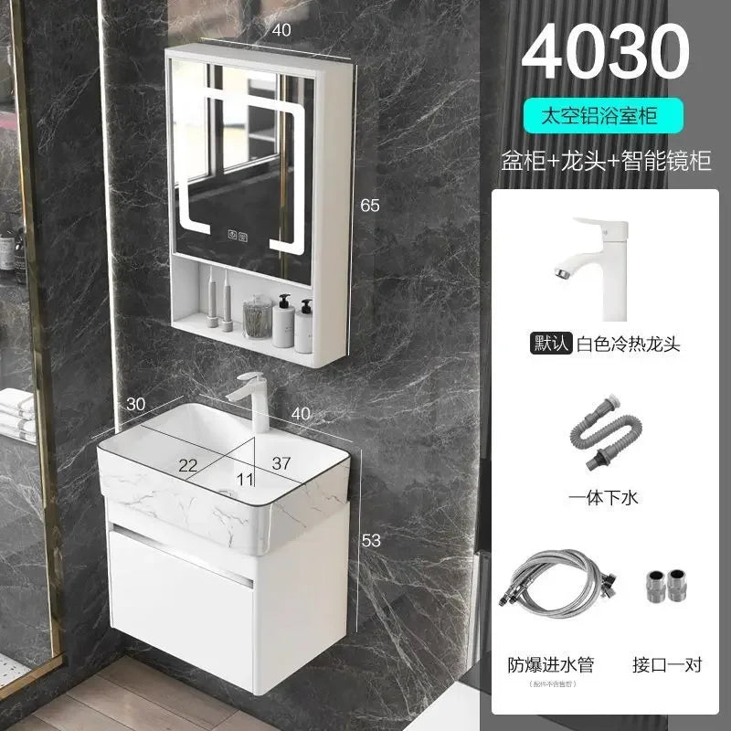 Minimalist Mini Bathroom Cabinet with Side Storage Ceramic Integrated Basin Bathroom Vanity Cabinet with Sink Bathroom Furniture