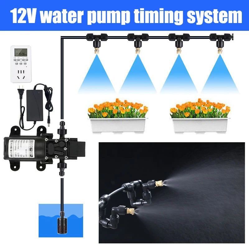 72W Large Garden Irrigation Timer Watering System Fog Nozzles Irrigation Kit Automatic Spray Misting Plant Watering System