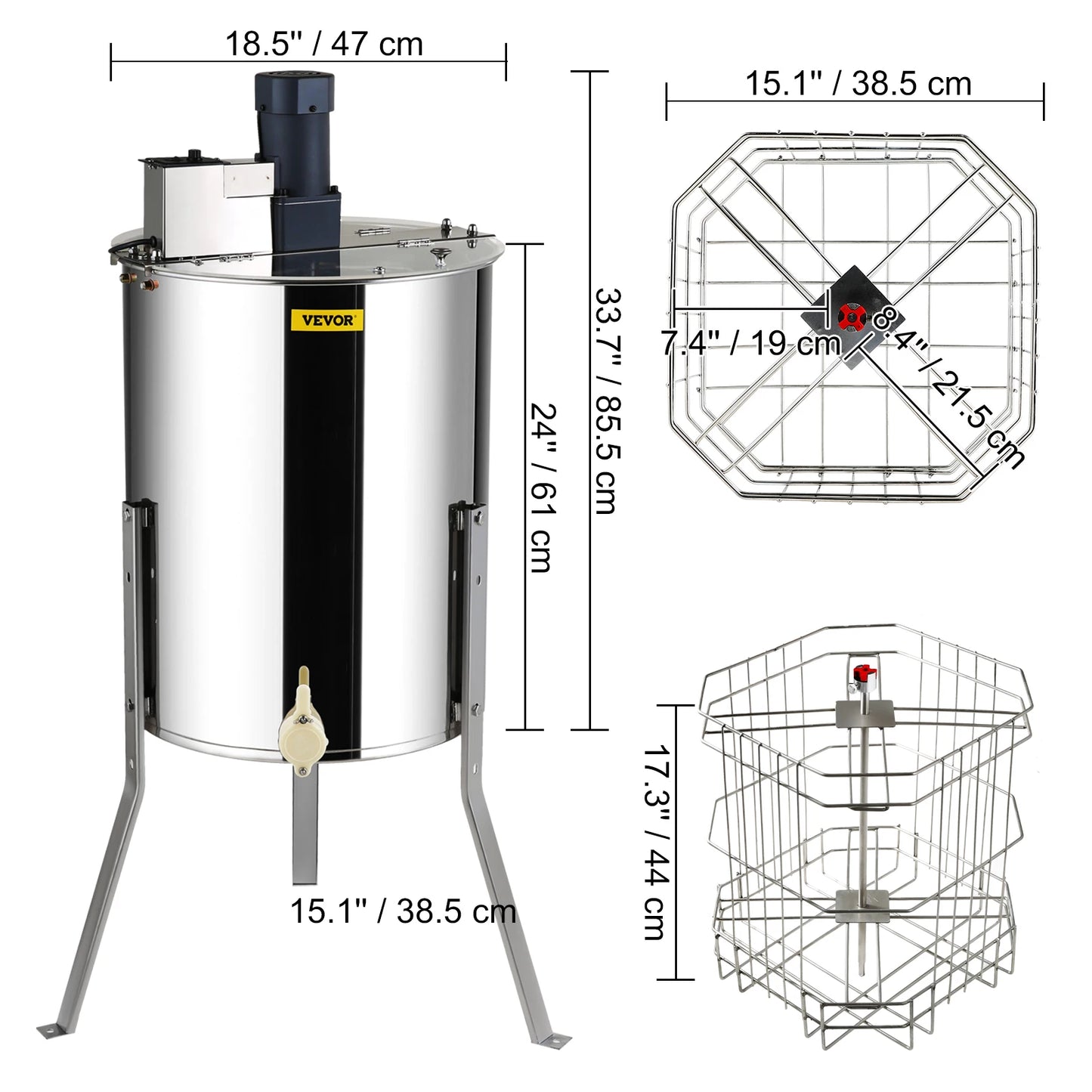 SucceBuy Honey Extractor 2 3 4 Frame Manual Electric Stainless Steel Honeycomb Spinner Crank Centrifuge Beekeeping Equipment