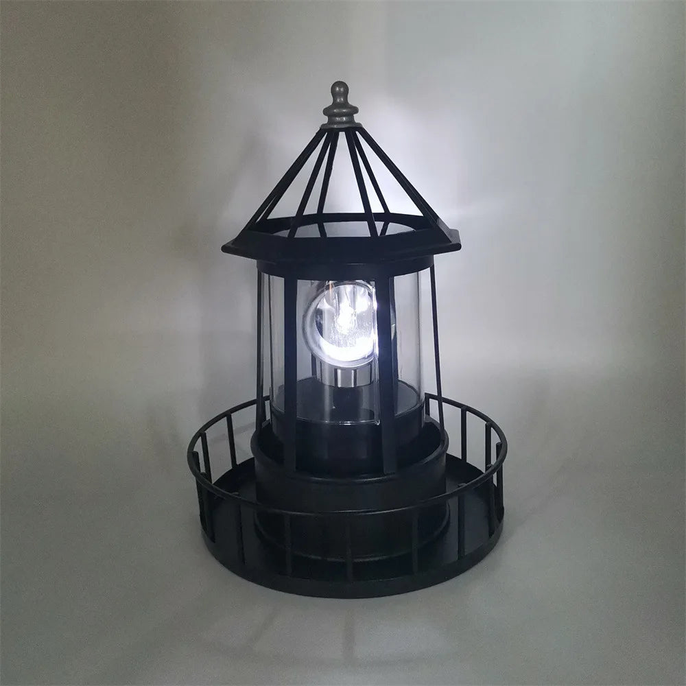 Rotating Beacon Light Iron Solar Adornment Lighthouse Garden Decor Lighthouse-shaped Landscape Lamp