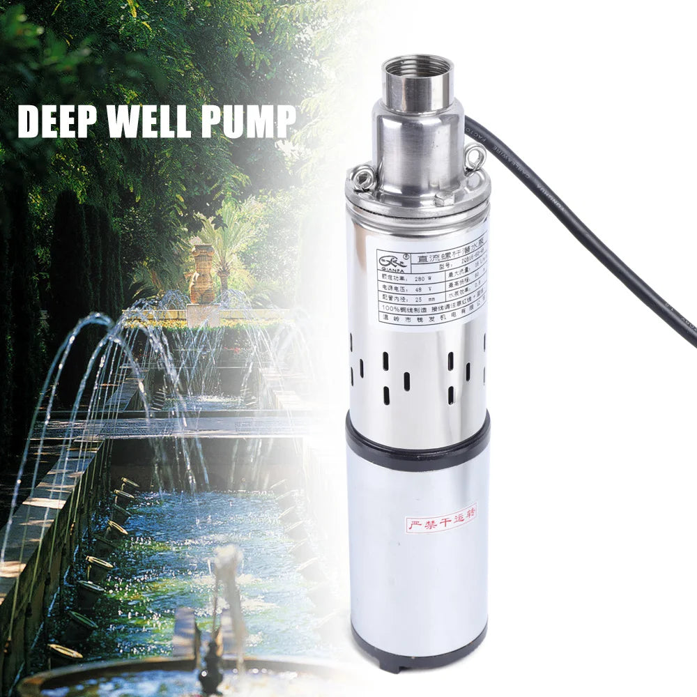 280W 48V Solar Powered Submersible Pump Deep Well 60M Lift Water Pump Farm