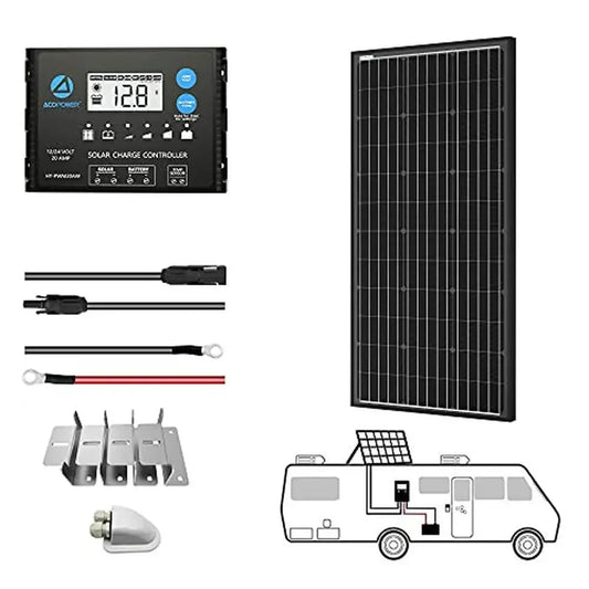 100W Monocrystalline Solar Panel Kit 20A PWM Charge Controller Boat RV Home