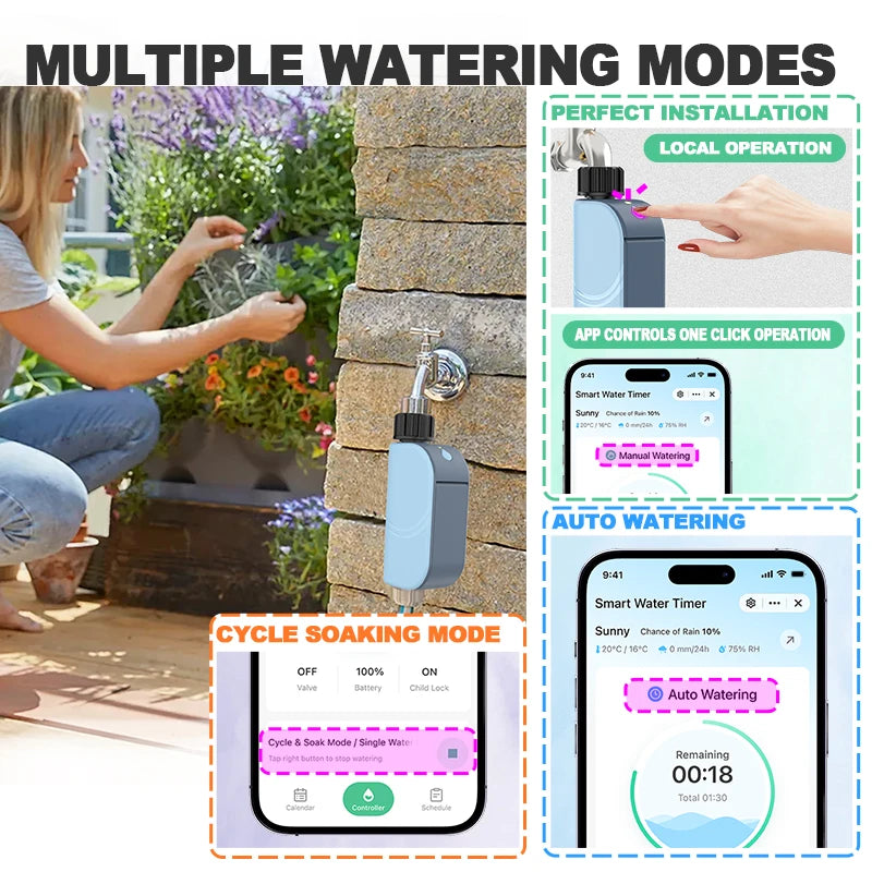 EZAIOT Smart Tuya WiFi Garden Watering Timers Sprinkler Valve Programmable Auto Irrigation Watering Timer Hose Control Water