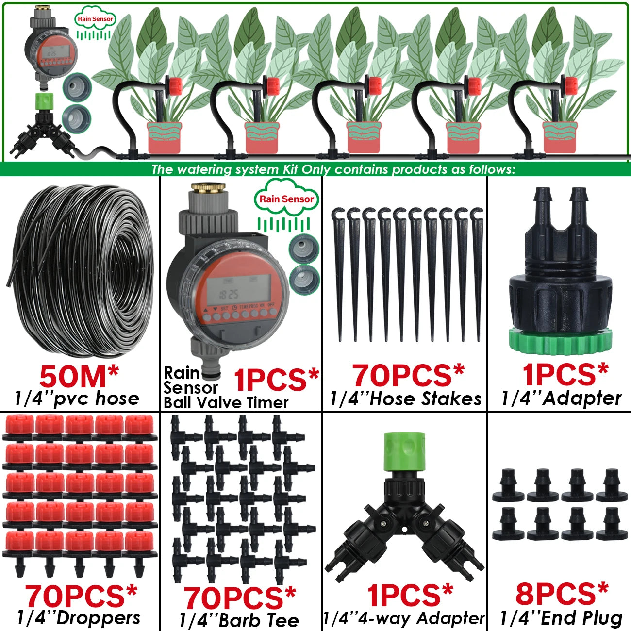 KESLA Greenhouse 5-50M Drip Irrigation System Automatic Watering Garden Hose DIY Micro Drip Watering Kits w/ Adjustable Drippers