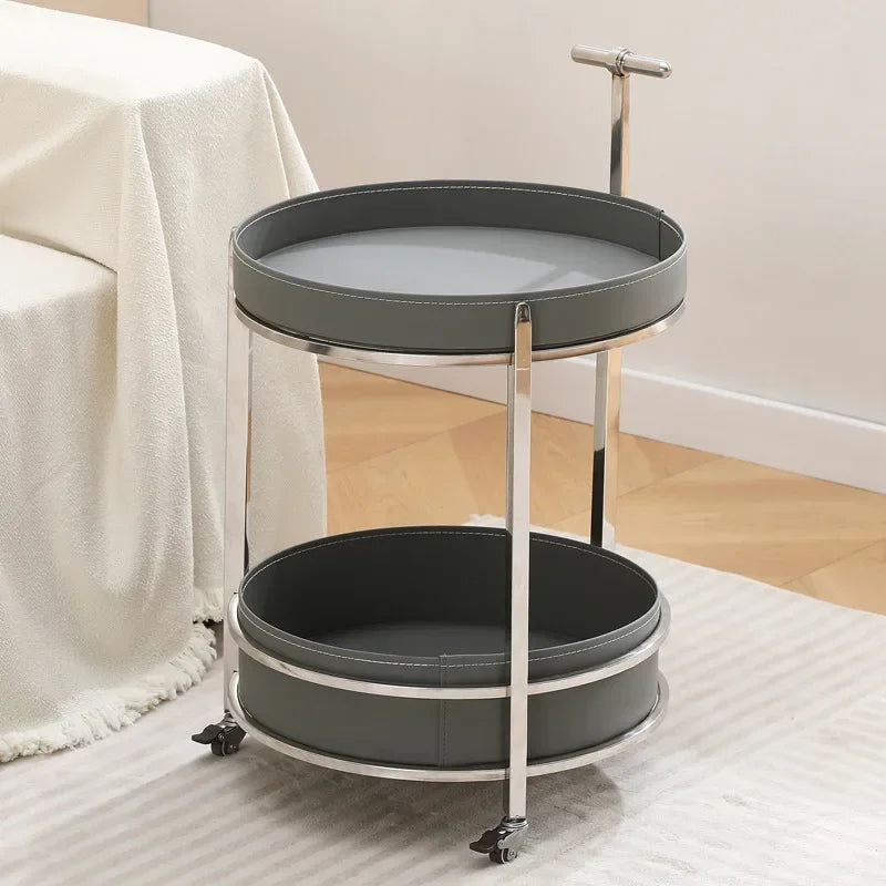 Creative Sofa Side Table with Storage, Internet Famous Coffee Table, Movable Leather and Stainless Steel Design, Modern