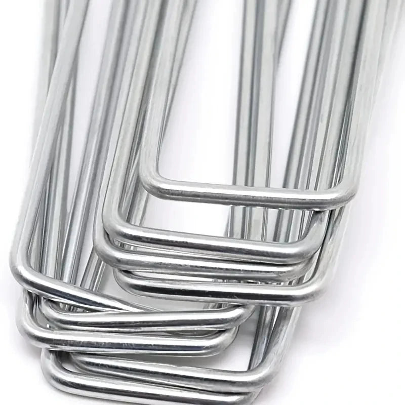 100pcs15cm galvanized landscape staples, outdoor decorative stakes, anti weed barrier fabric anti rust staples, U-shaped tent