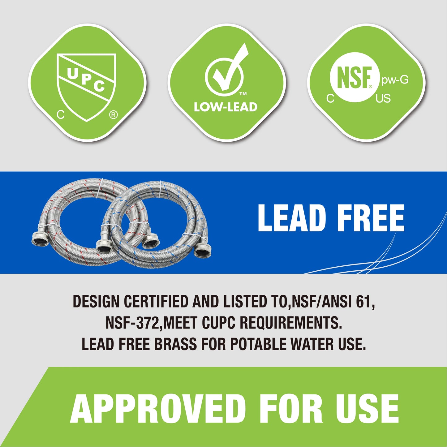 KING SMART 6 FT Washing Machine Hose; Premium Stainless Steel Braided Burst Proof for Hot and Cold Water Supply Lines; 81021
