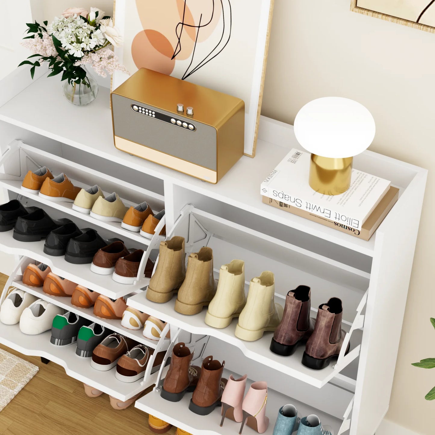 VOWNER Shoe Storage Cabinet with 4 Flip Drawers, Freestanding Shoe Cabinet