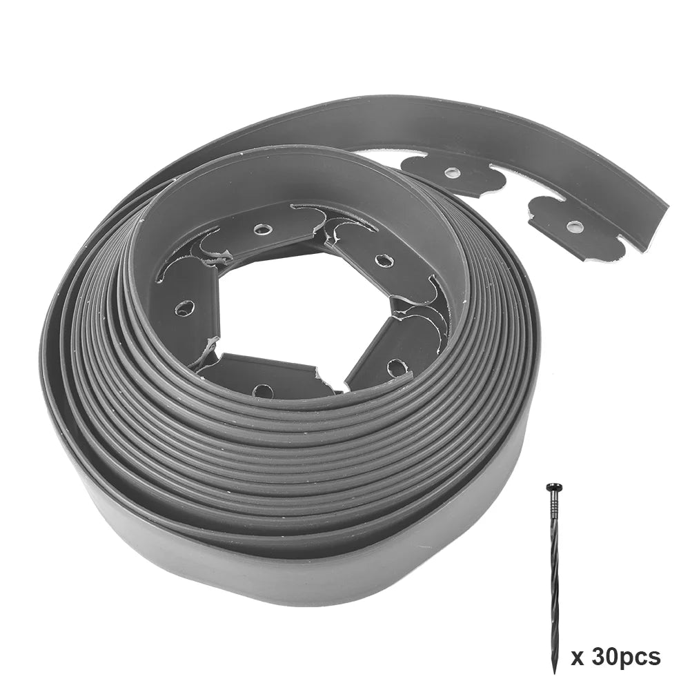 16.4ft Flexible Plastic Lawn Edging with Ground Anchors Garden Grass Lawn Edge Border Fence Path Outdoor Garden Decor