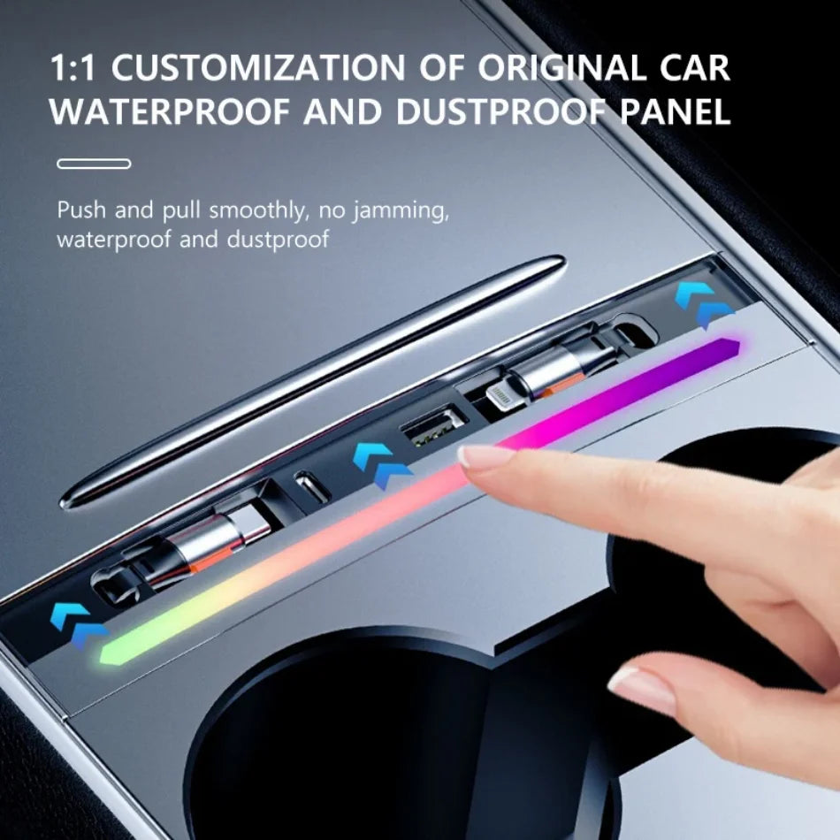 Central Console 84W Color Retractable Dock for Tesla Model 3 2021-2023 Y 2021-2024 USB Hub Fast Charger with Mood Light