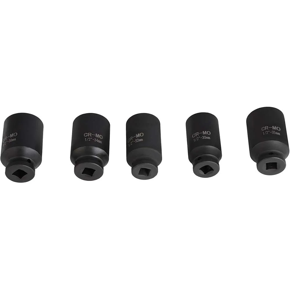 SCITOO 5Pcs 1/2Deep Spindle Axle Nut Socket Set 12 Point Metric 30 32 34 35 36Mm