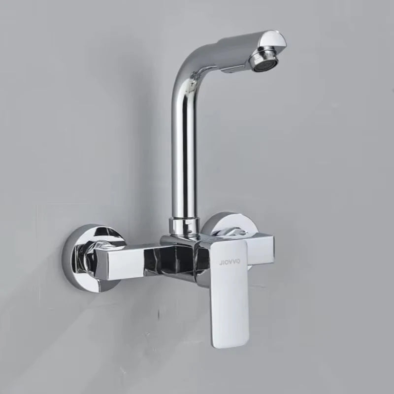 Brushed Kitchen Sink Faucet 304 Stainless Steel In-wall Double Hole 360° Rotation Universal Folding Hot Cold Mixer Kitchen Crane