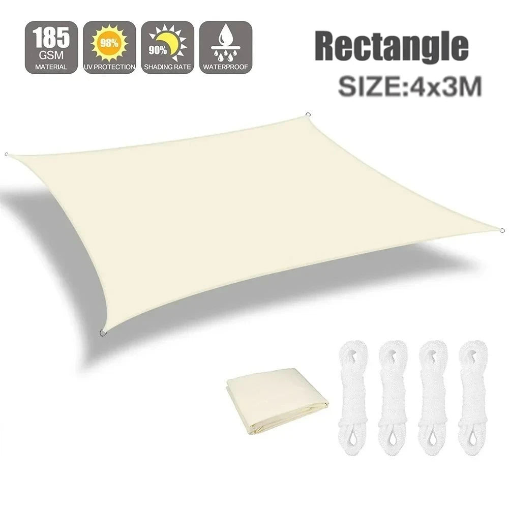 Beige Sun Shade Sail Rectangle Square Triangle Canopy Awning Cloth UV Block Heavy Duty Commercial Graden Outdoor Patio Tarp