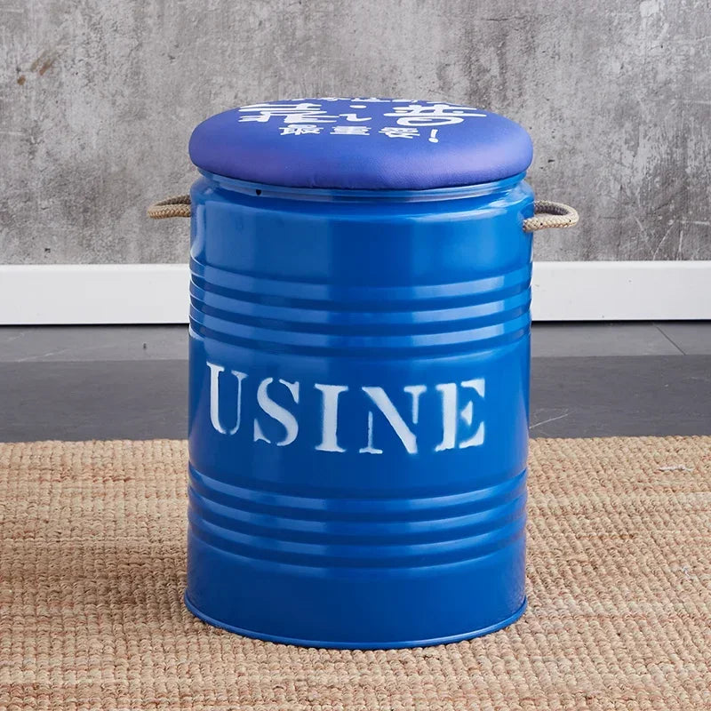 Paint Bucket Stool, Iron Art, Creative Storage Seat, Commercial Retro Low Stool, Bars, Shopping Malls Oil