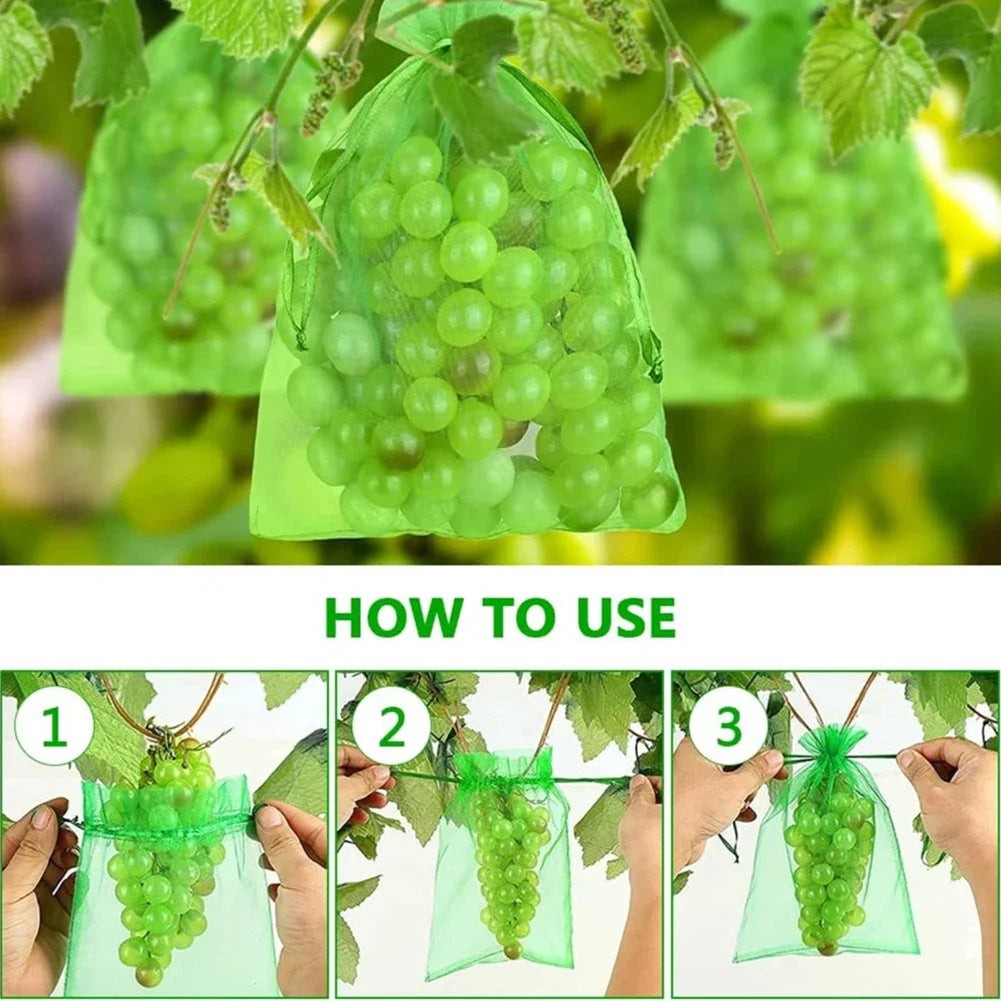 50/100Pcs Fruit Grape Protection Bags With Drawstring Garden Mesh Netting Bags Plant Cover Mesh Bag for Fruit Flower Vegetables