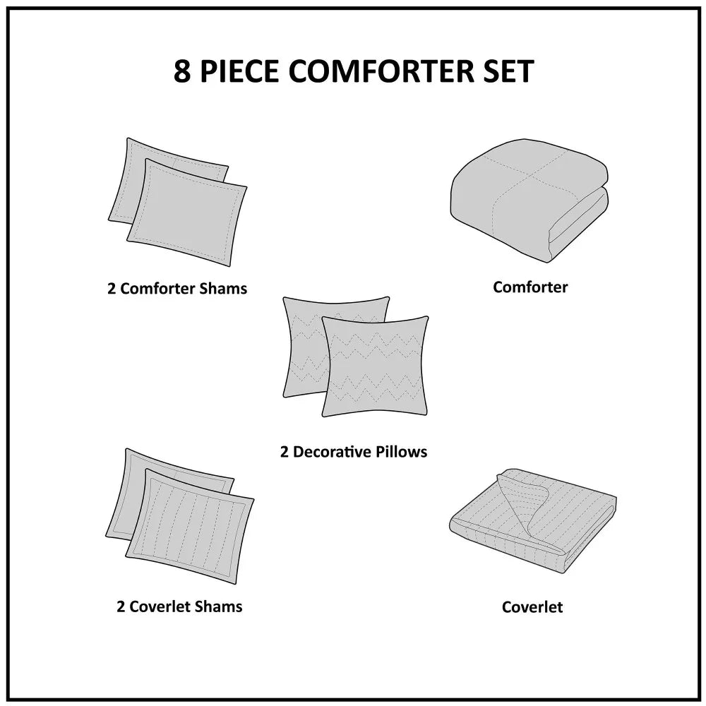 8 Piece Comforter and Quilt Set Collection Navy Full/Queen