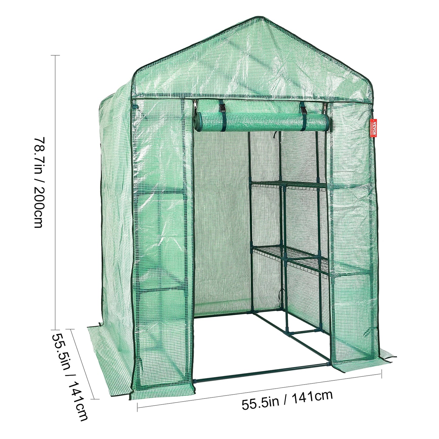 SucceBuy Walk-in Green House Greenhouse with Shelves High Strength PE Cover with Doors & Windows and Steel Frame for Planting