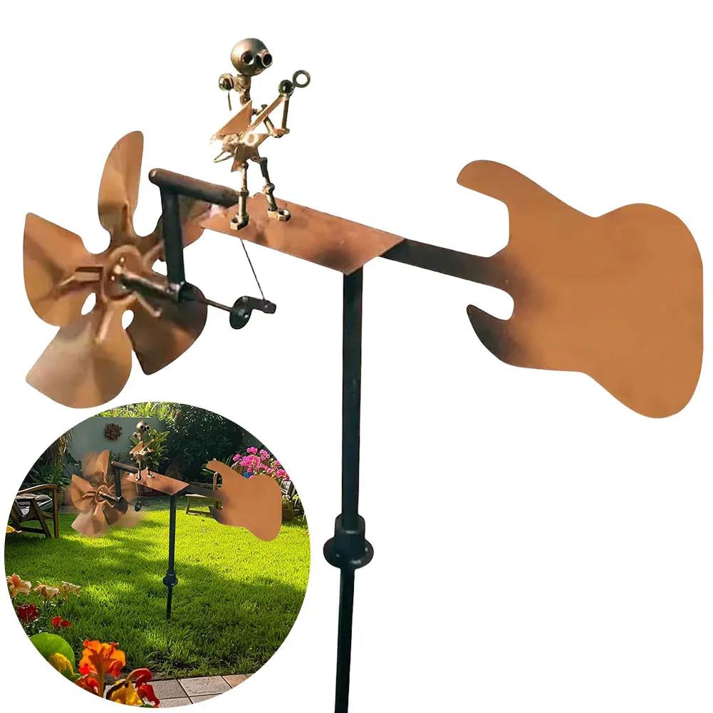 NEW Handmade Metal Drummer Windmill Garden Statue Metal Guitar Wind Spinner Decorative Power Rock Art for Lawn Porch Yard Decor