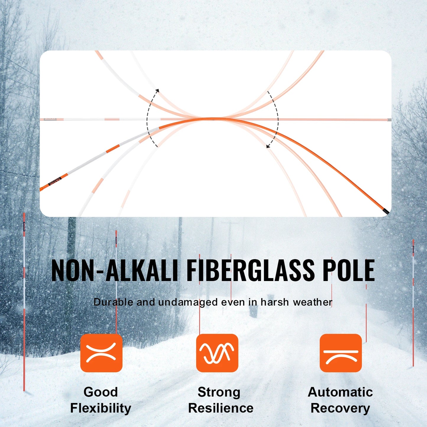 VEVOR Driveway Markers 48 inch 0.4 inch Diameter Fiberglass Poles Snow Stakes For Parking Lots Walkways Easy Visibility