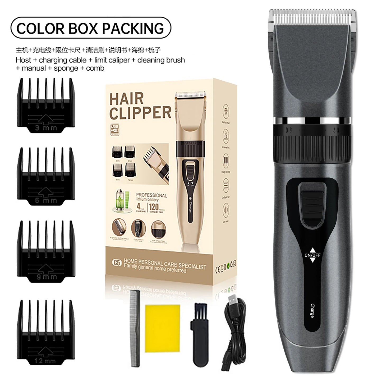 Professional Home Electric Hair Clipper Set with Digital Display, USB Fast Charging, Ceramic Blades & Long Battery Life