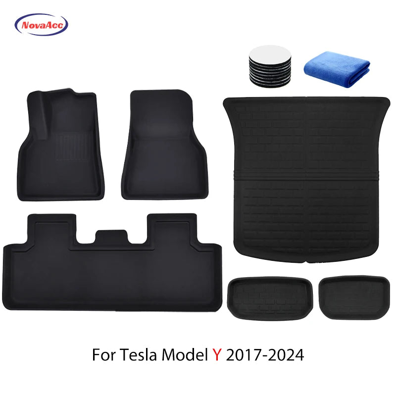 NovaAcc For Tesla Floor Mats Model Y 2017-2024 Model 3 2021 to 2024 Highland All Weather Trunk Mats Floor Liner Car Accessories