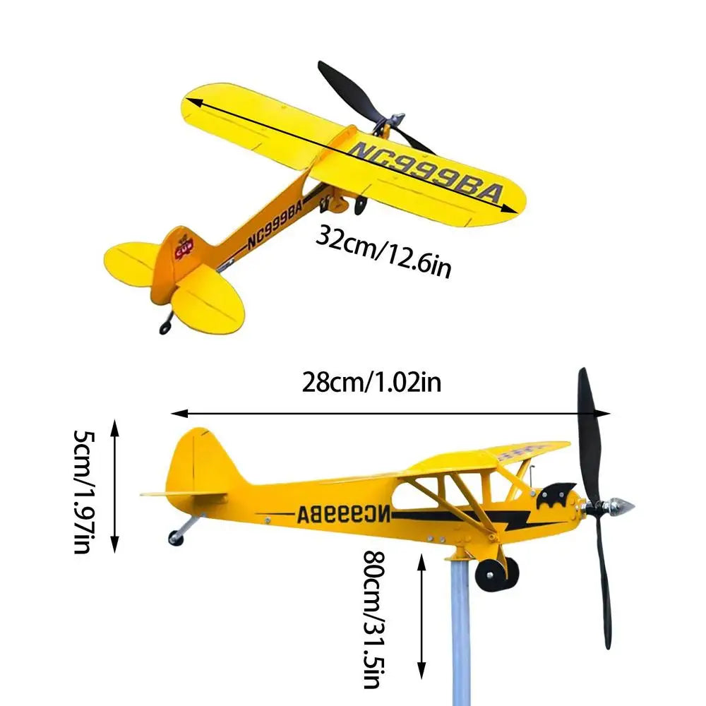 Airplane Wind Spinner 3D Garden Decor Plane Metal Airplane Weather Vane Outdoor Roof Wind Direction Indicator For Porch Backyard