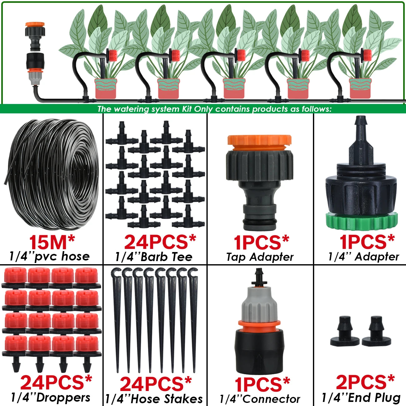 KESLA Greenhouse 5-50M Drip Irrigation System Automatic Watering Garden Hose DIY Micro Drip Watering Kits w/ Adjustable Drippers