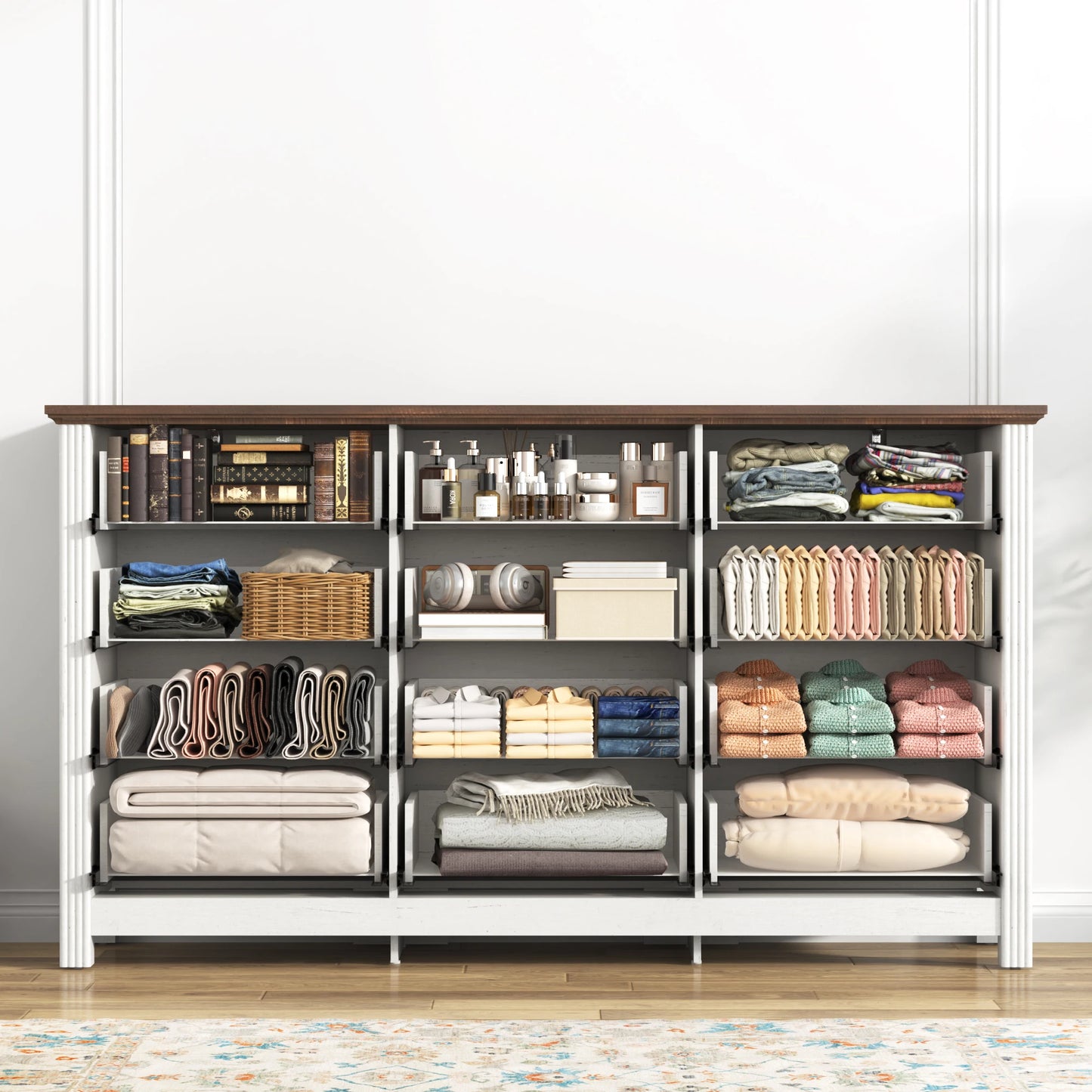 Large Dresser with 12 Drawers for Bedroom, 63'' Long Modern Wood Dresser Chest of Drawers, Storage Cabinet Clothes Organizer