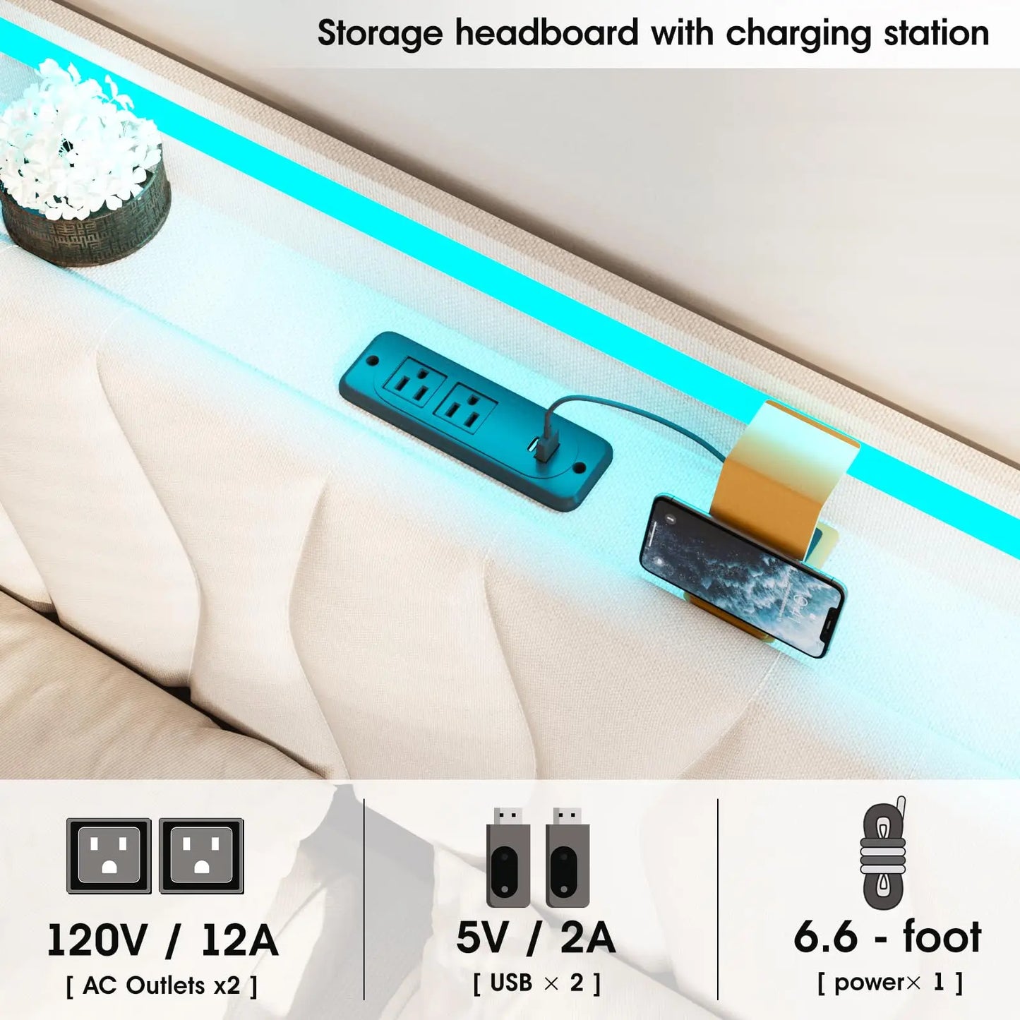 Vabches Lift Up Queen Bed Frame with Storage Headboard Upholstered Platform Bed Frame with Power Outlet&LED Lights No Box Spring