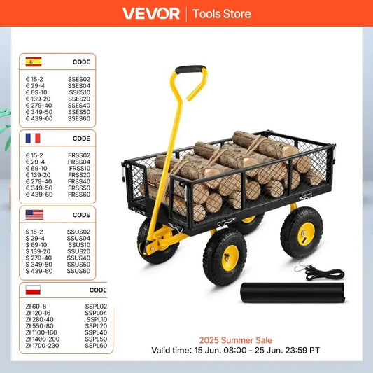 VEVOR Steel Garden Cart Heavy Duty 500/900/1200/1400lbs Capacity with Removable Mesh Sides to Convert into Flatbed Metal Wagon
