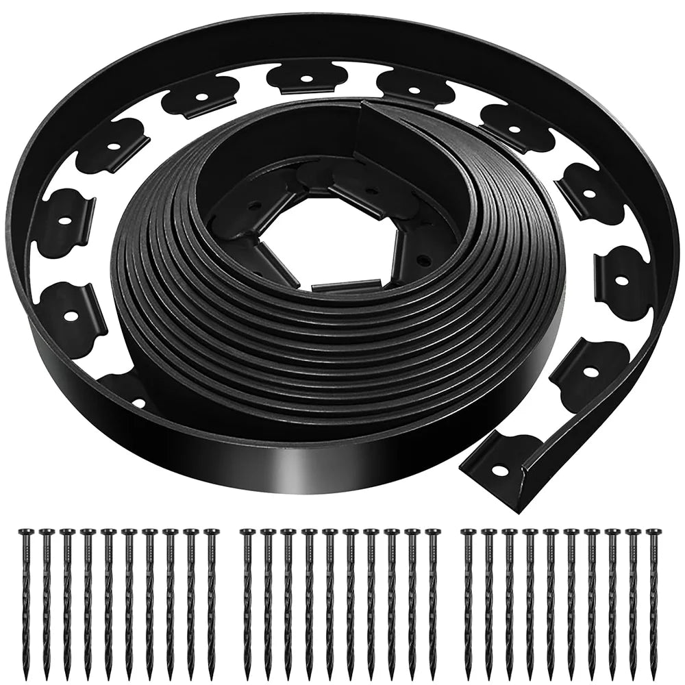 10m Flexible Plastic Lawn Edging with Ground Anchors Garden Edging Border for Outside Courtyard Buildings Fence Landscaping Flow