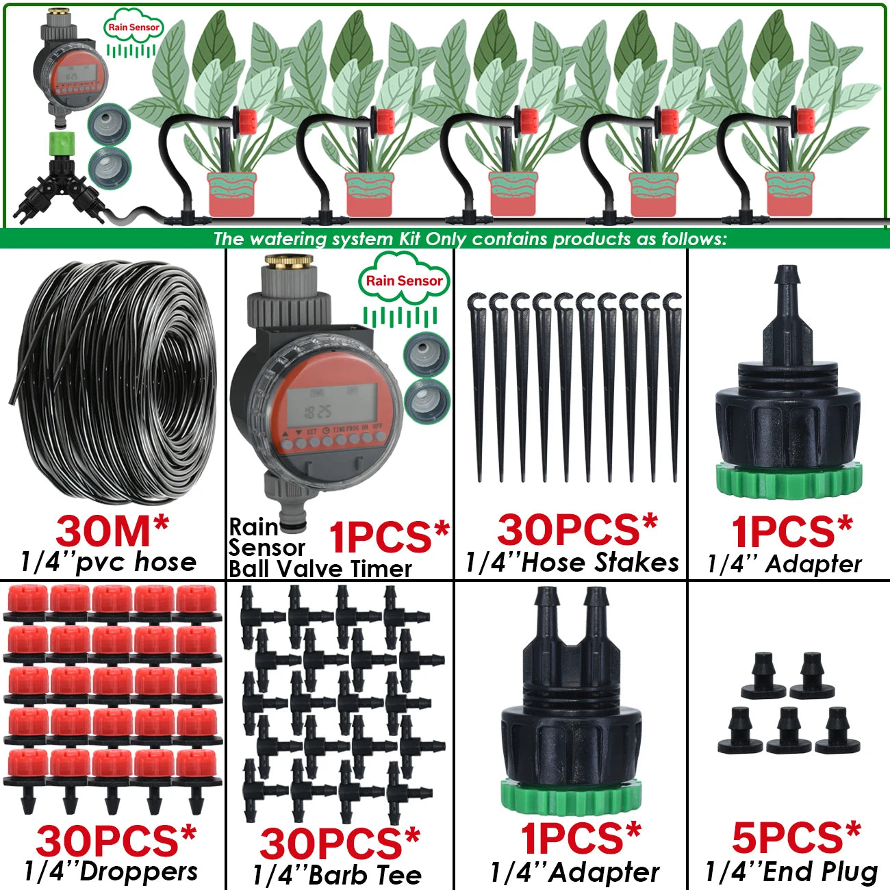 KESLA Greenhouse 5-50M Drip Irrigation System Automatic Watering Garden Hose DIY Micro Drip Watering Kits w/ Adjustable Drippers