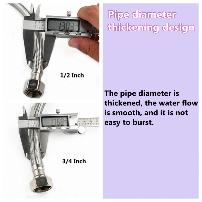 1 PC 1/2, 3/4 Inch 304 Stainless Steel Braided Hose Cold Hot Water Pipe Toilet Faucet Connection Pipe Garden Water Connection