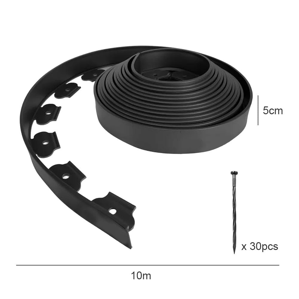 10m Flexible Plastic Lawn Edging with Ground Anchors Garden Edging Border for Outside Courtyard Buildings Fence Landscaping Flow