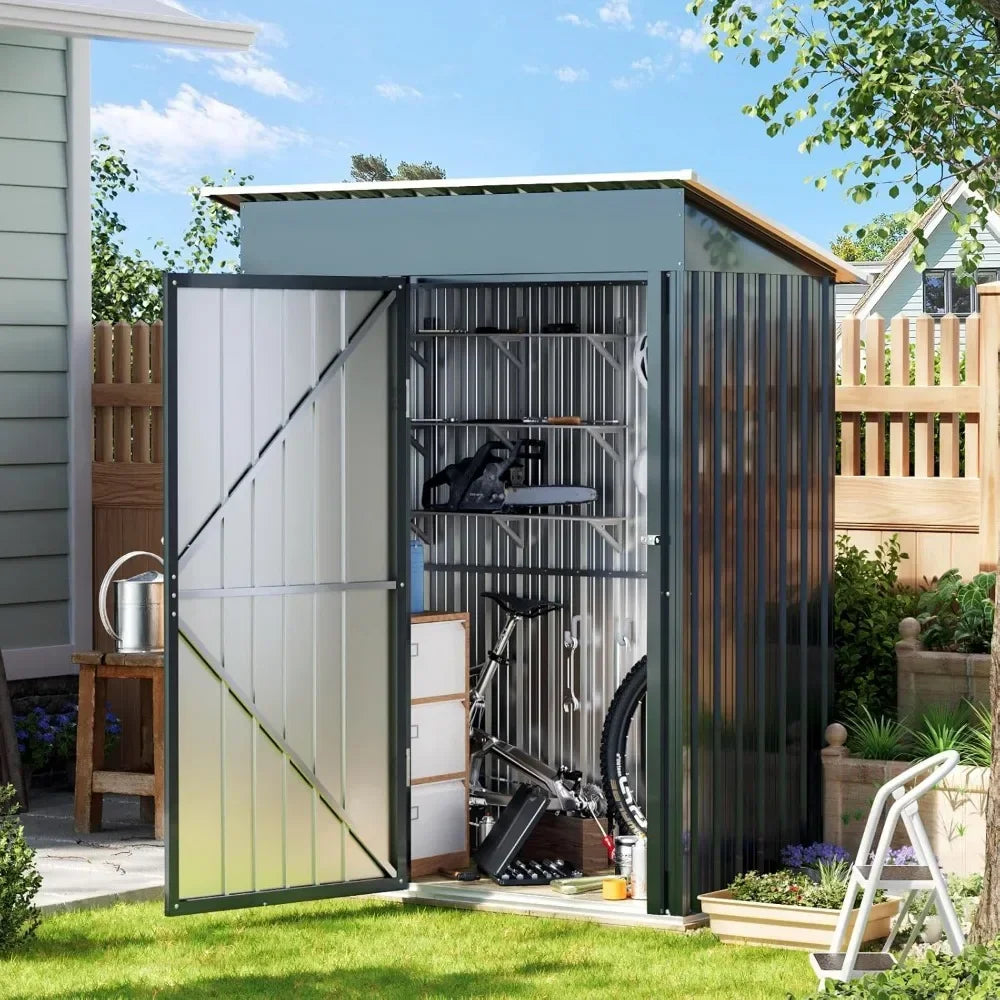 5X3X6.1FT Outdoor Steel Storage Shed with Frame Floor and Lockable Doors, Ideal for Garden, Backyard, Patio Storage