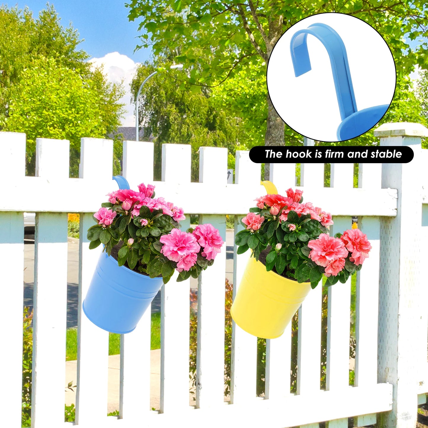 5Pcs Metal Hanging Flower Pots Hook Bucket Garden Planter Pots with Drainage Hole Balcony Garden Office Planter Home Decor