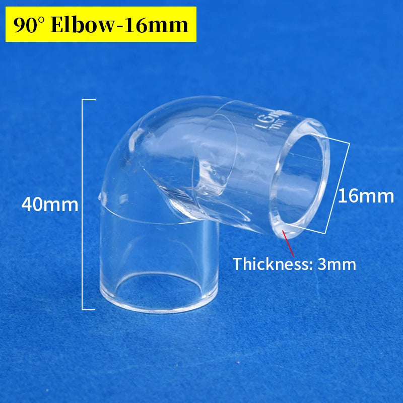 16mm Clear Acrylic Pipe Aquarium Fish Tank 90° Elbow Tee End Plug Connector Plexiglass Water Supply Tube Fittings DIY Connector