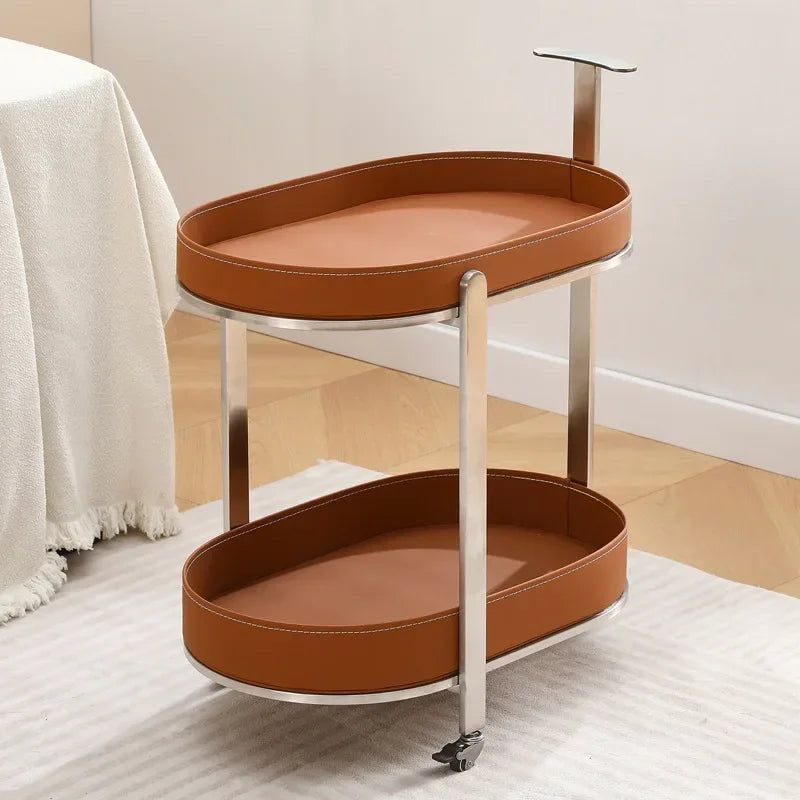 Creative Sofa Side Table with Storage, Internet Famous Coffee Table, Movable Leather and Stainless Steel Design, Modern