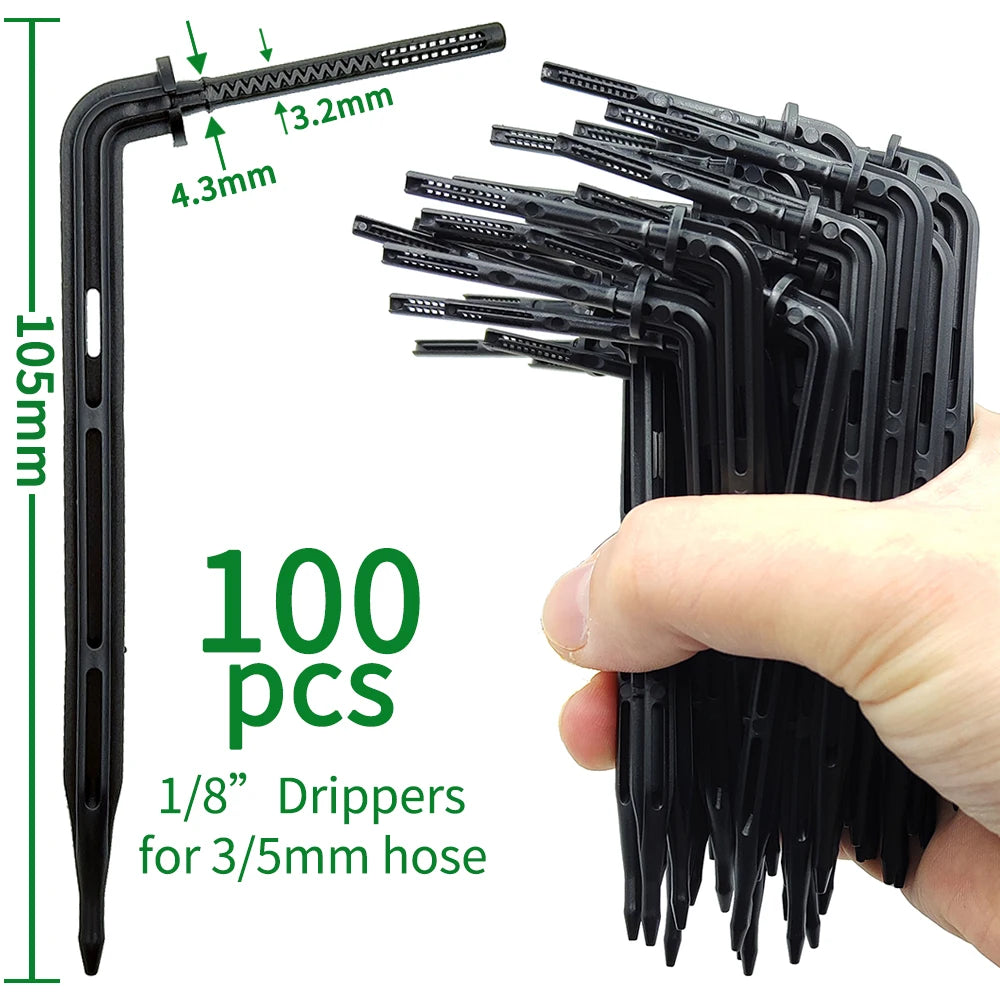WUJIE 50-1000PCS 1/8'' Green Drippers 3/5mm Bending Arrow Emitters Garden Potted Irrigation Watering Micro Drip System Fittings